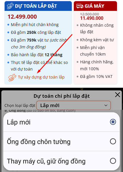 Xây dựng dự toán lắp đặt bước 1