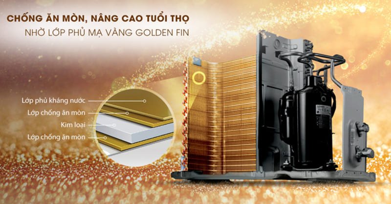 Lớp phủ mạ vàng dàn tản nhiệt giúp tăng tuổi thọ của máy điều hòa LG